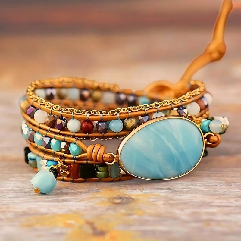 Amazonite Multilayered Leather Wrap Bracelet - Moon Dance Charms