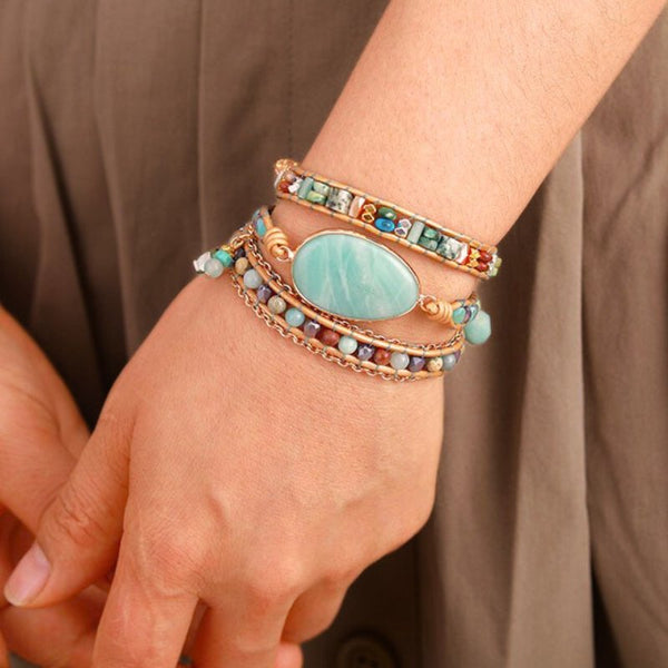 Amazonite Multilayered Leather Wrap Bracelet - Moon Dance Charms