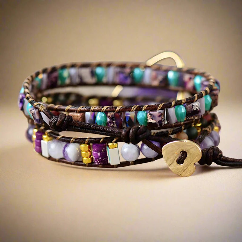 Amethyst Leather Wrap Bracelet - Moon Dance Charms