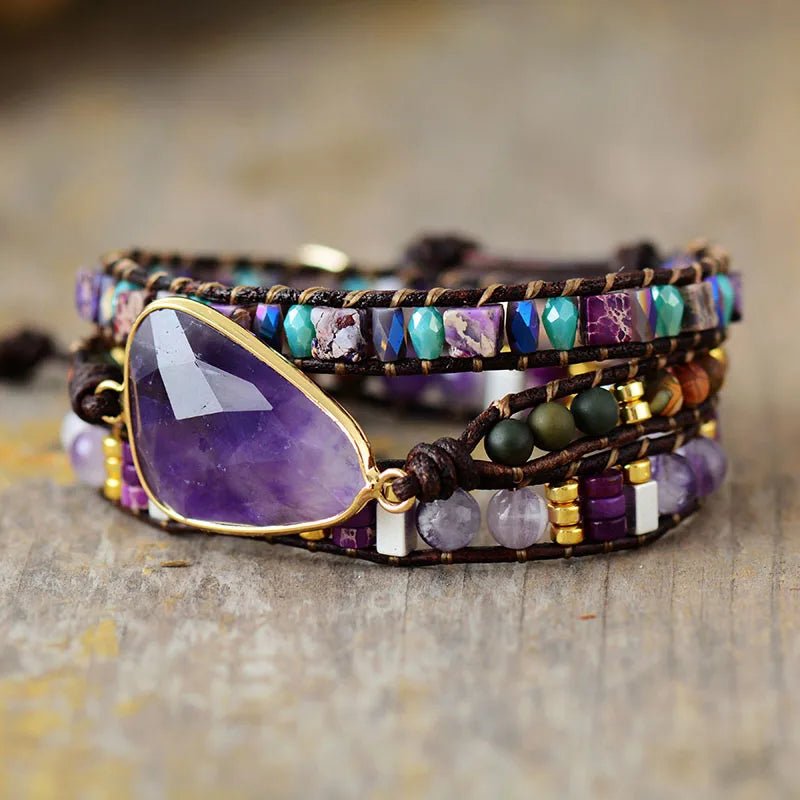 Amethyst Leather Wrap Bracelet - Moon Dance Charms