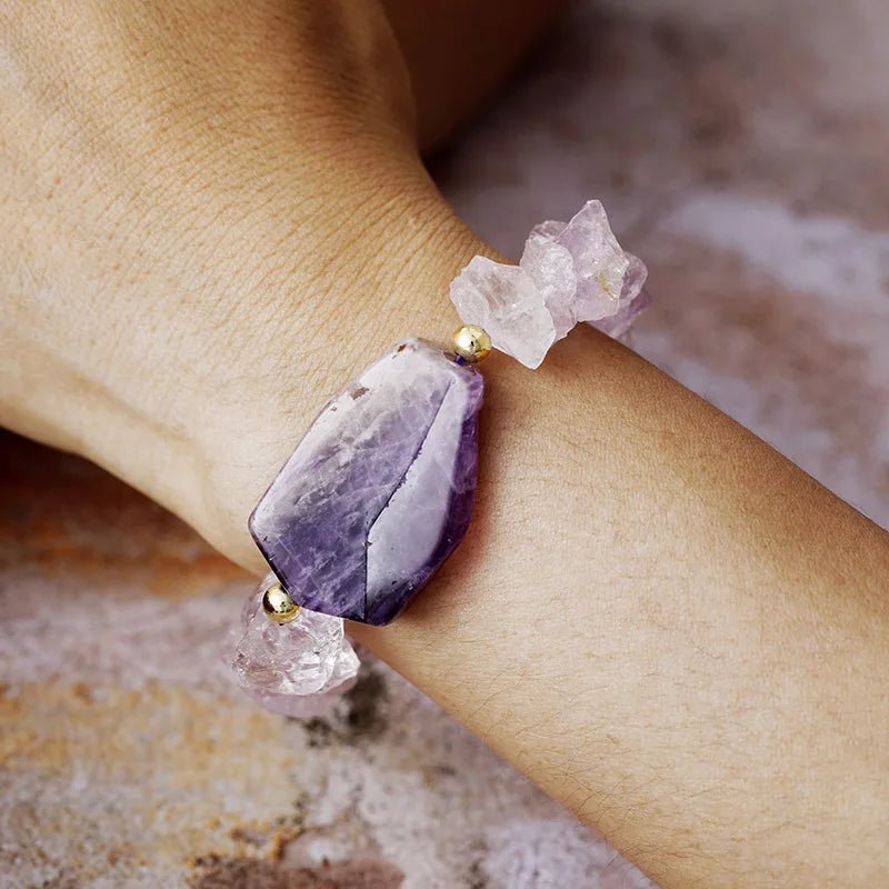 Amethyst Raw Stone Bracelet Stretchable - Moon Dance Charms