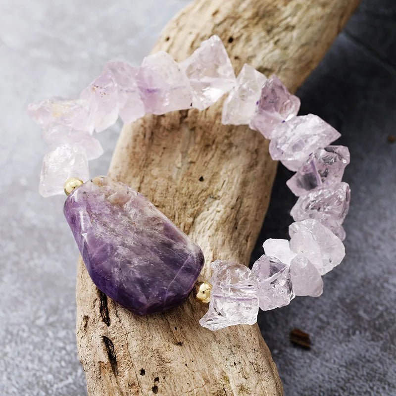 Amethyst Raw Stone Bracelet Stretchable - Moon Dance Charms