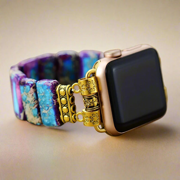 Apple Watch Band With Beads | Stretchable - Purple and Blue - Moon Dance Charms