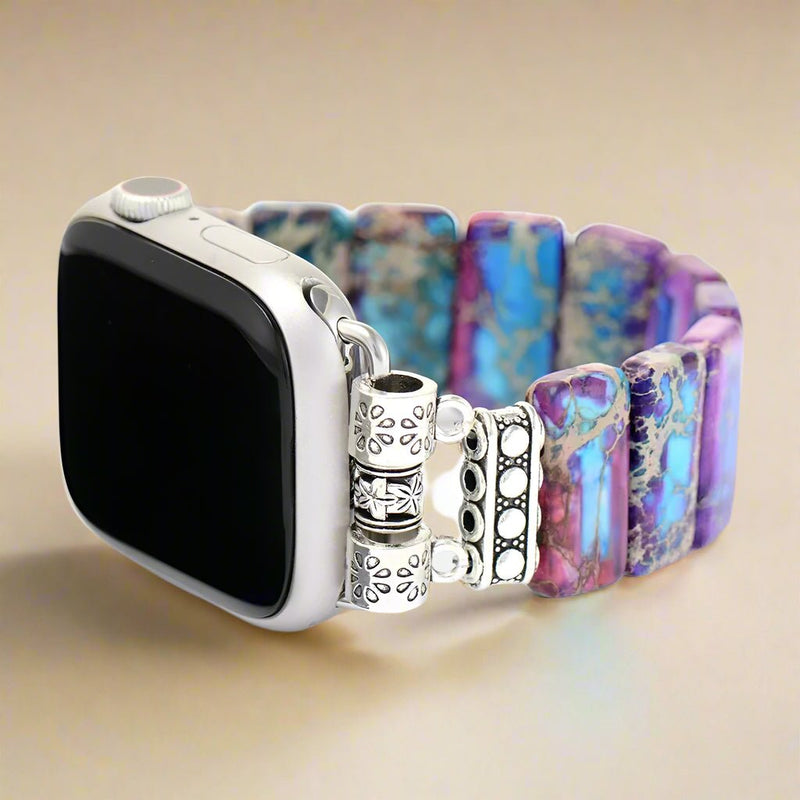 Apple Watch Band With Beads | Stretchable - Purple and Blue - Moon Dance Charms