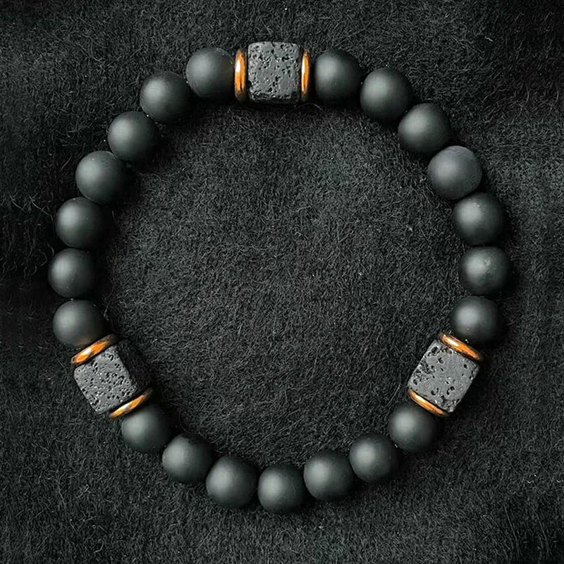 Black Lava Stone and Matte Onyx Beaded Bracelet - Moon Dance Charms