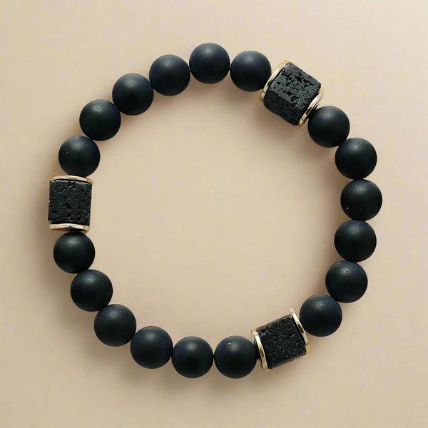 Black Lava Stone and Matte Onyx Beaded Bracelet - Moon Dance Charms