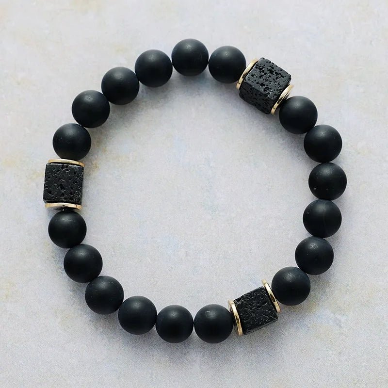 Black Lava Stone and Matte Onyx Beaded Bracelet - Moon Dance Charms