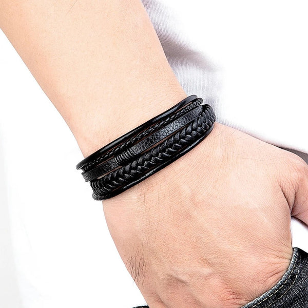 Black Leather Bracelet For Men - Moon Dance Charms