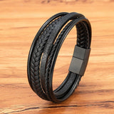 Black Multi - Layer Braided Leather Bracelet For Men - Moon Dance Charms