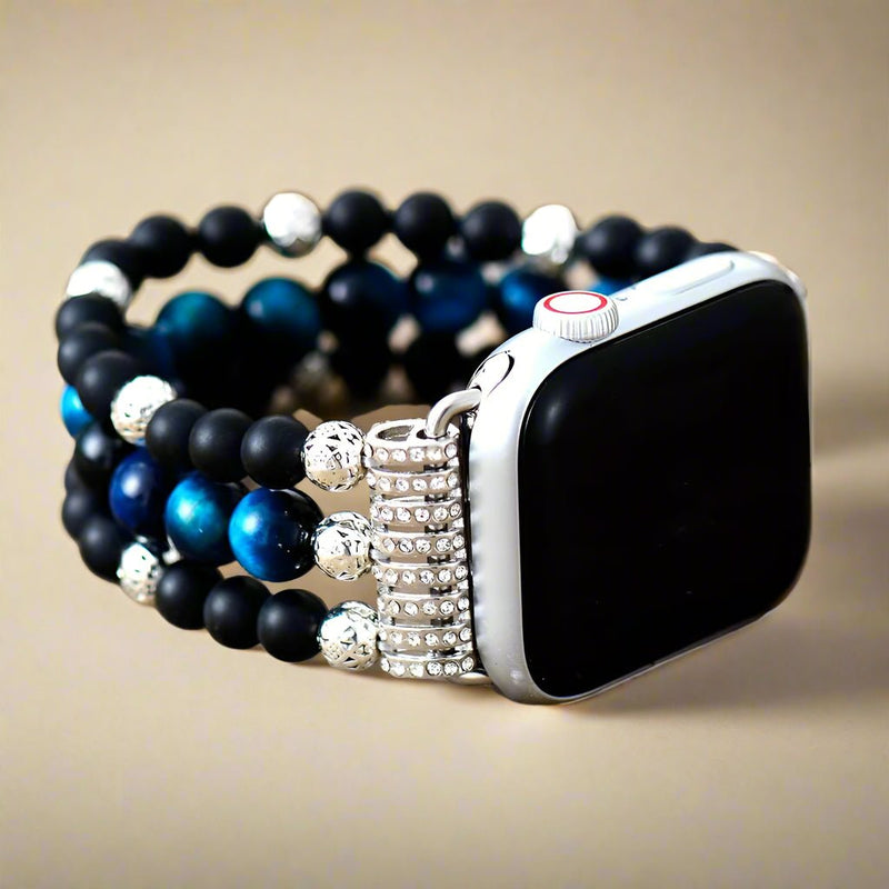 Black Onyx Beaded Apple Watch Band Stretch - Moon Dance Charms