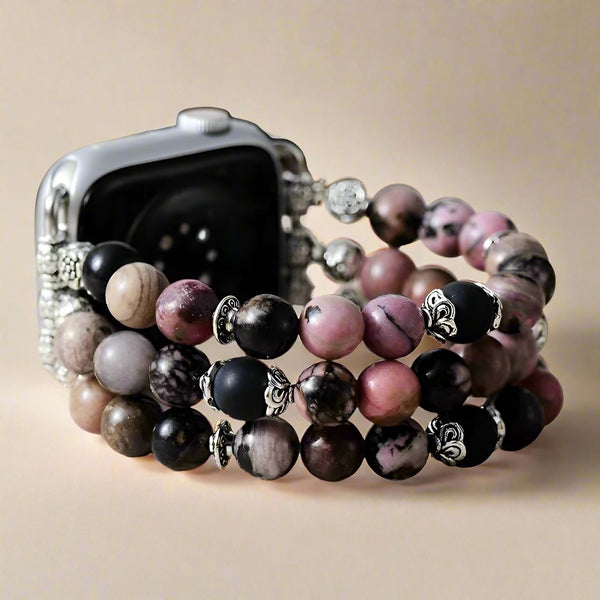 Black Rhodonite Beaded Band For Apple Watch  For Women
