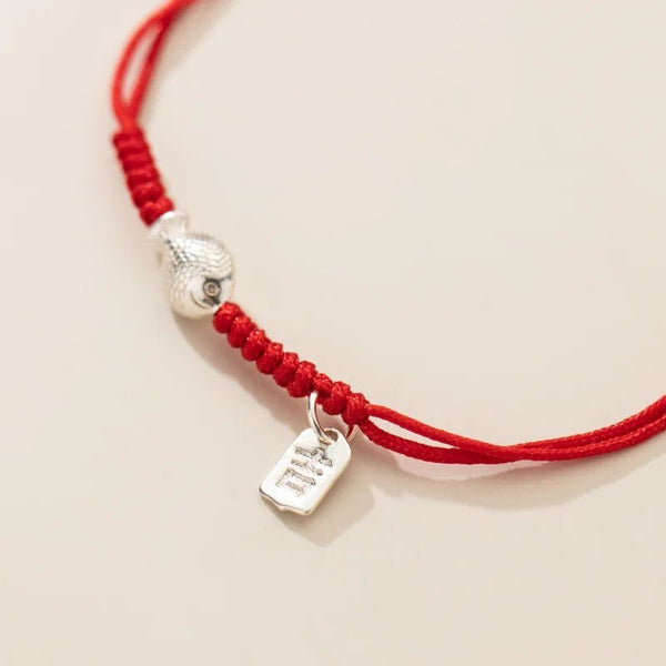 Bracelet Red Thread with Fish Charm In Silver - Moon Dance Charms