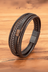 Braided Leather Bracelet for Men - Brown - Moon Dance Charms