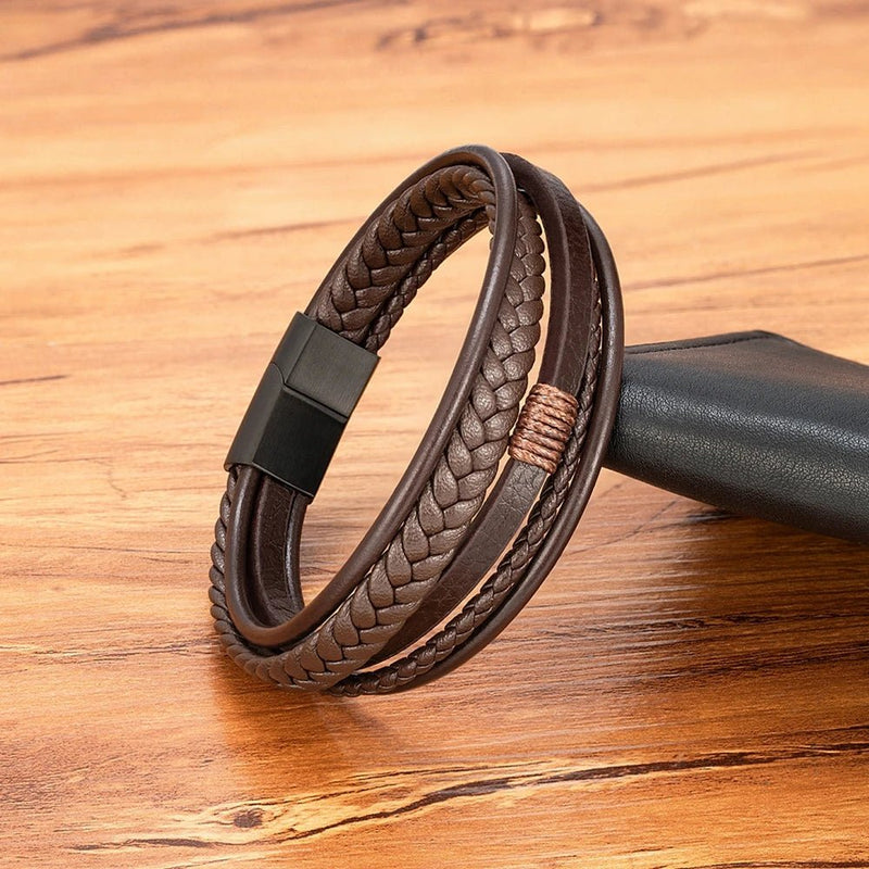 Braided Leather Bracelet for Men - Brown color 