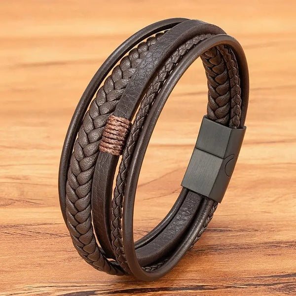 Braided Leather Bracelet for Men - Brown color Moon Dance Charms