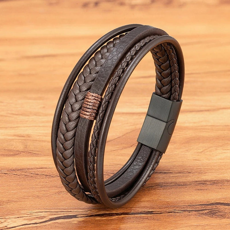 Braided Multi - Layer Leather Bracelet for Men - Moon Dance Charms