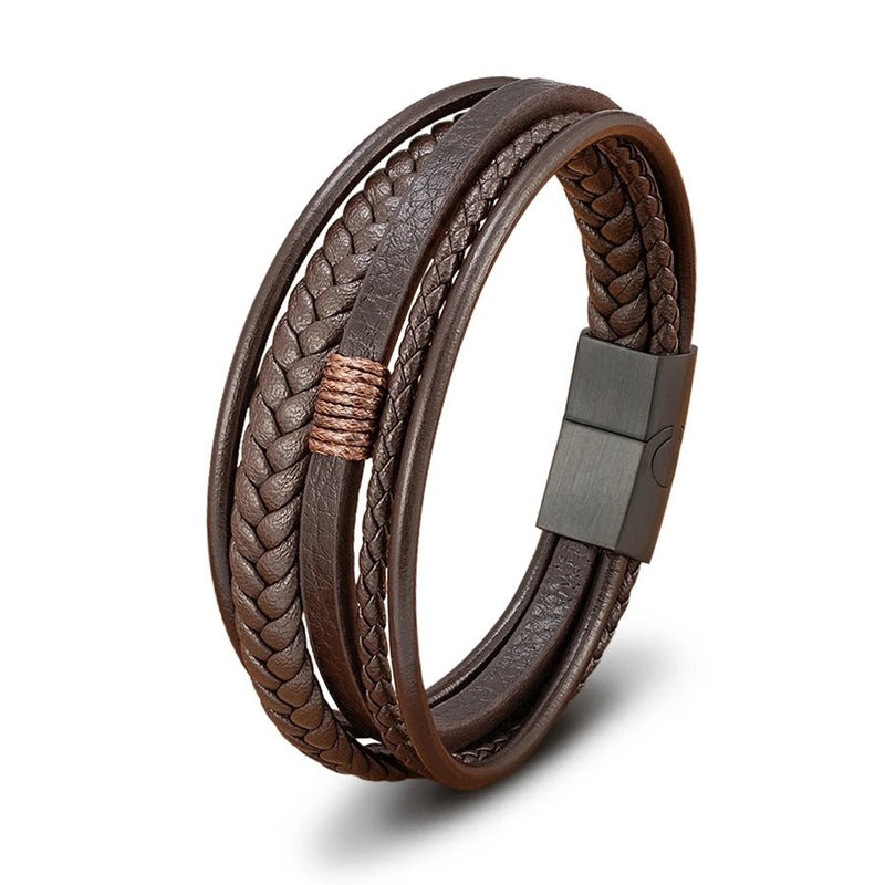 Braided Leather Bracelet for Men - Brown color Charms