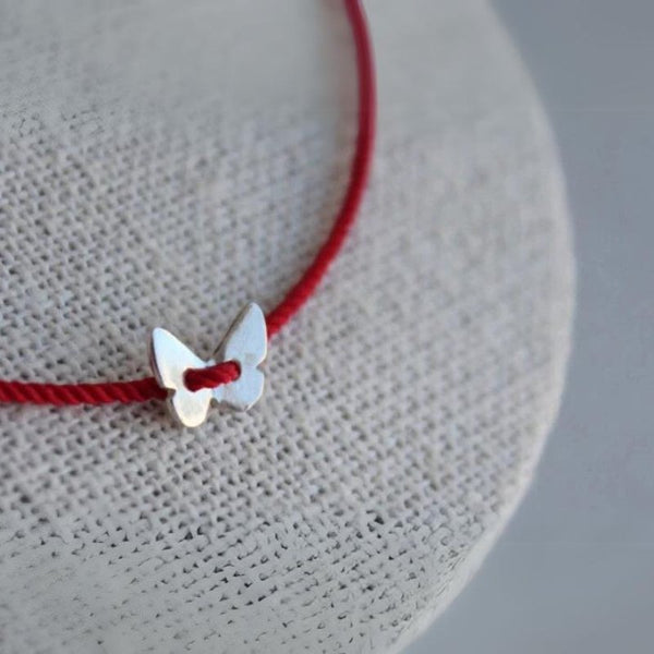 Bracelet Red String with 925 sterling silver butterfly charm