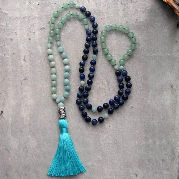 108 Beads Amazonite, Aventurine and Lapis Mala - Moon Dance Charms