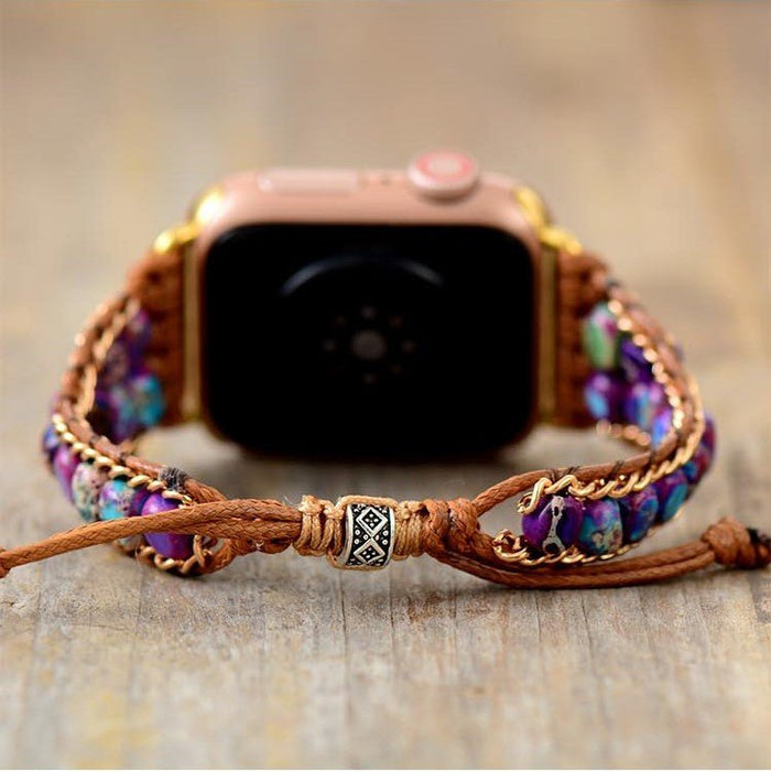 Boho Adjustable Beaded Bracelet for Apple Watch - Volcanic Rock Stone Strap Amazon.com: JR.DM Boho Beaded Band Women Compatible with  main image 3
