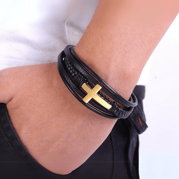 Faith & Leather Bracelet For Men - Moon Dance Charms