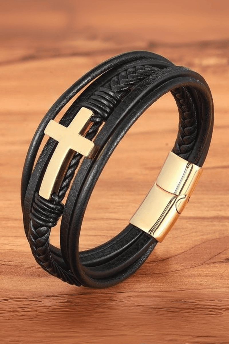 Faith & Leather Bracelet For Men - Moon Dance Charms