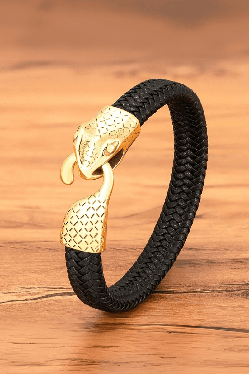 Guardian Snake And Leather Bracelet For Men - Black – Moon Dance Guardian Snake And Leather Bracelet For Men - Black – Moon Dance