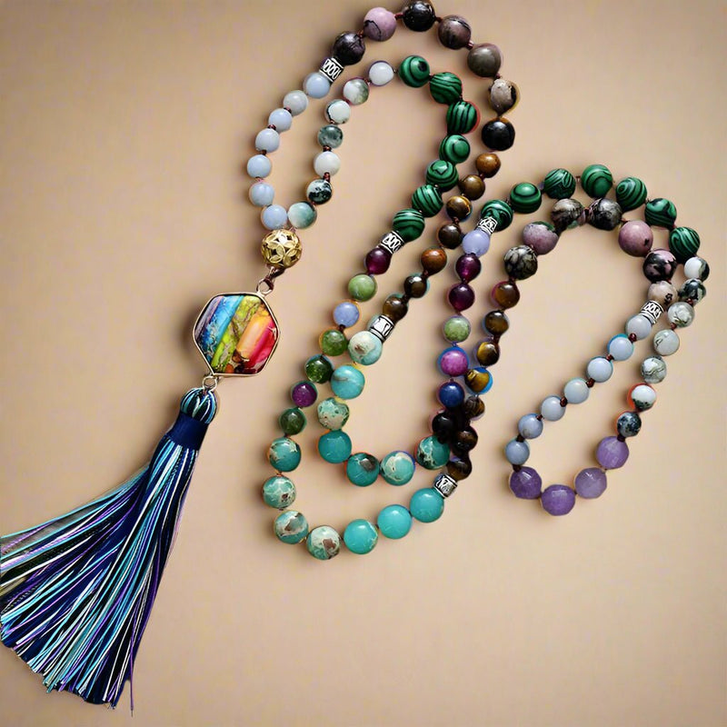 Hand Knotted Mala Necklace Chakra - Moon Dance Charms