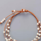Handcrafted Freshwater Pearl and Genuine Leather Necklace Choker - Moon Dance Charms