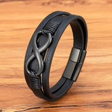 Infinity Leather Bracelet For Men - Black - Moon Dance Charms