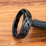 Infinity Leather  Bracelet For Men - Black - Moon Dance Charms