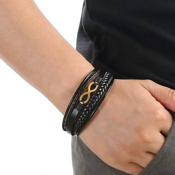 Infinity Leather Wrap Bracelet For Men - Moon Dance Charms