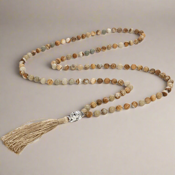 jasper knotted mala 108 beads