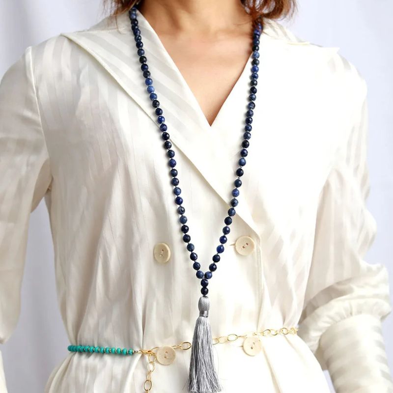 mala necklace with lapis lazuli
