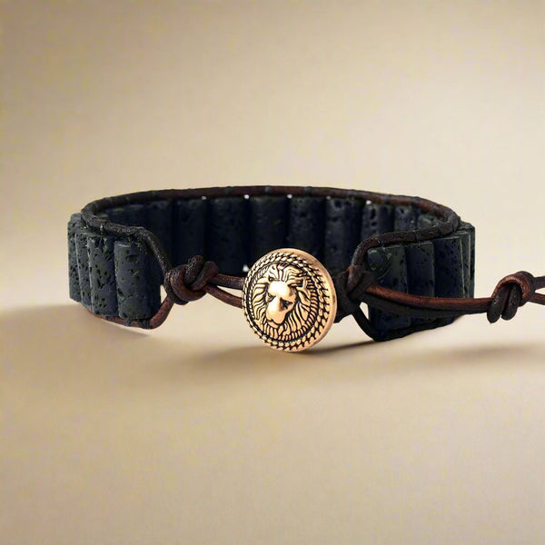 Lava Stone Leather Cuff Diffuser Bracelet - Moon Dance Charms