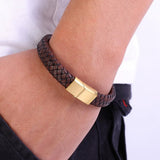 MagnoSteel Brown Leather Bracelet For Men - Moon Dance Charms