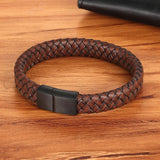 MagnoSteel Brown Leather Bracelet For Men - Moon Dance Charms