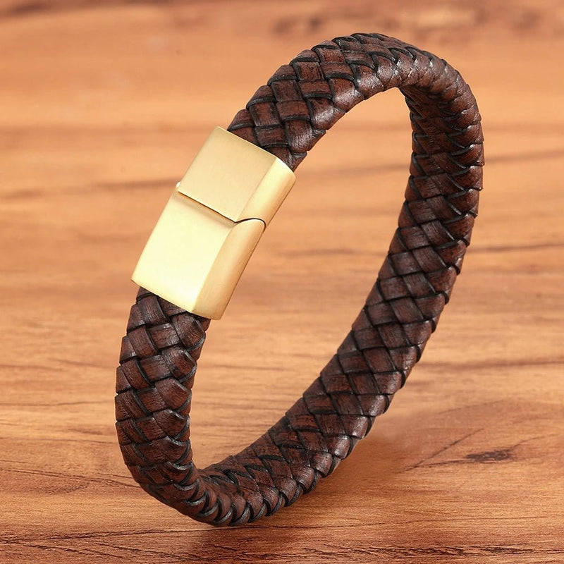 MagnoSteel Brown Leather Bracelet For Men - Moon Dance Charms