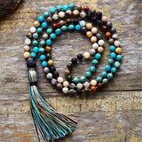 Handmade mala necklace 108 beads with amazonite and jasper for balance - Moon Dance Charms