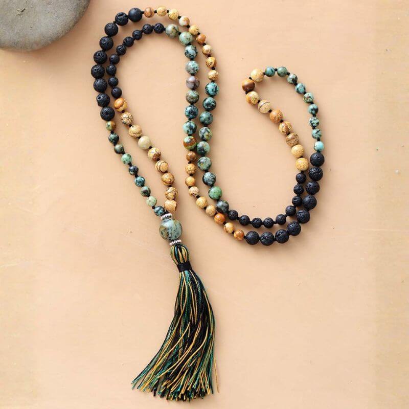 Mala Necklace Lava Stone - Jasper I Am Grounded - Moon Dance Charms