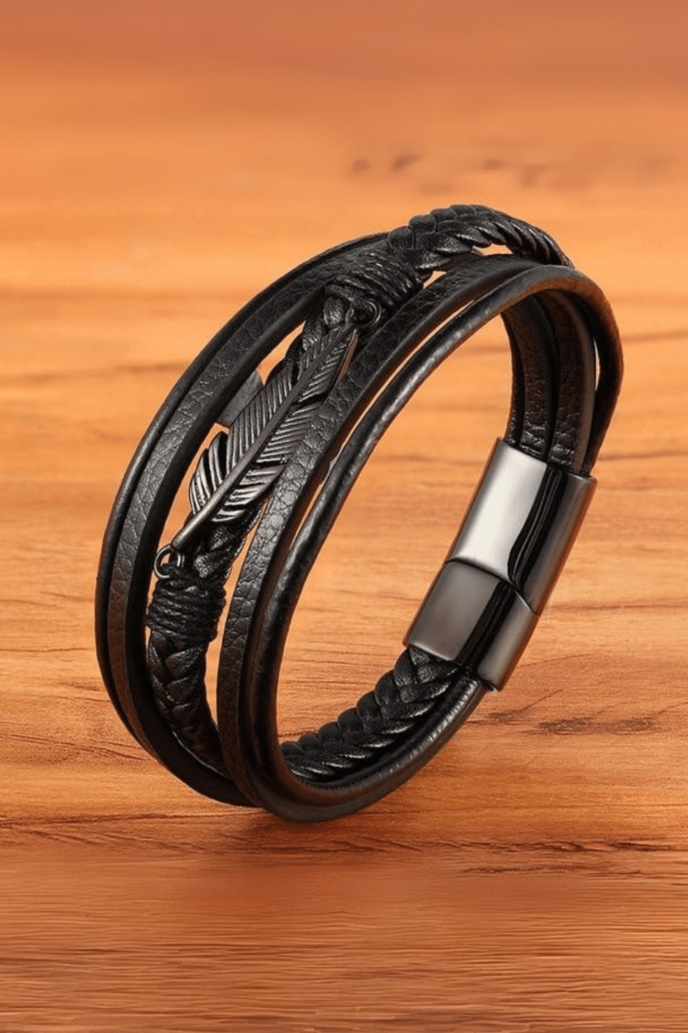 Men Leather Wrap Bracelet Moon Dance Charms