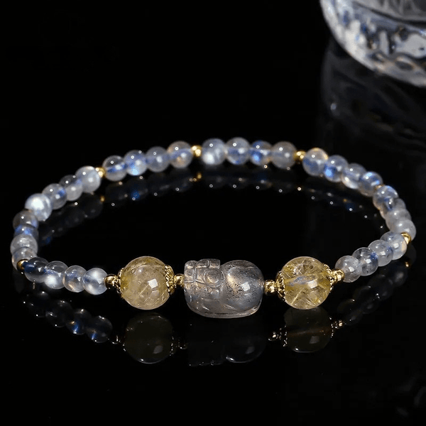 Moonstone and Quartz Pixiu Bracelet For Luck - Moon Dance Charms