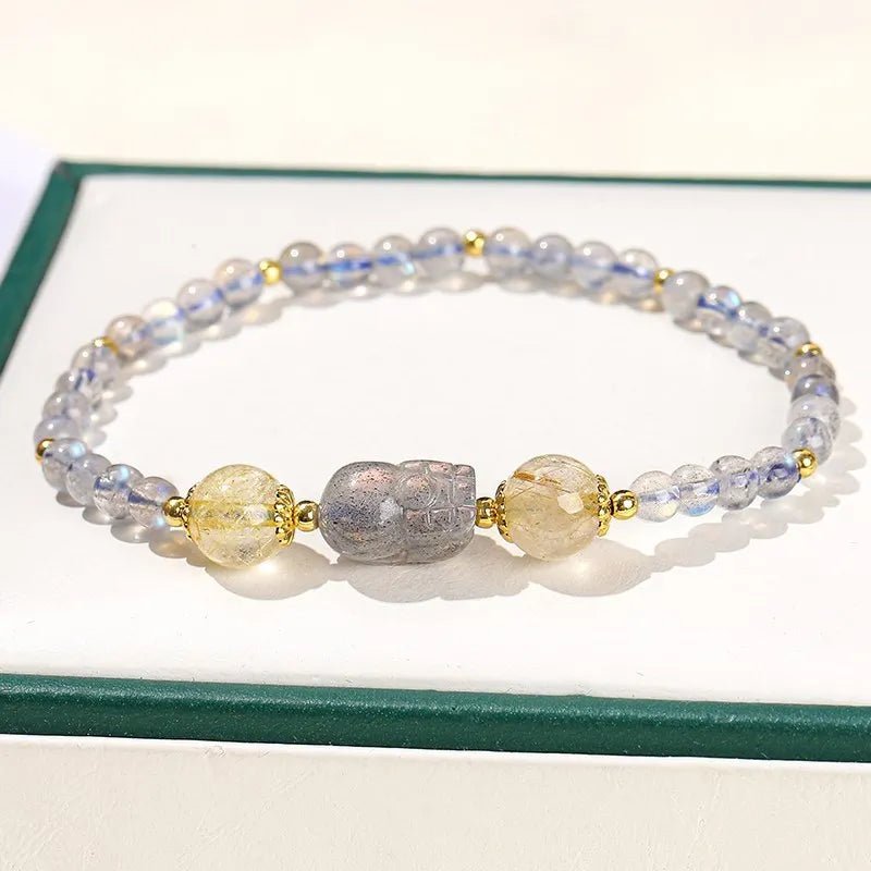 Moonstone and Quartz Pixiu Bracelet For Luck - Moon Dance Charms