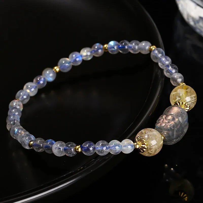 Moonstone and Quartz Pixiu Bracelet For Luck - Moon Dance Charms