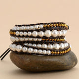 Mother of Pearls Leather Wrap Bracelet - Moon Dance Charms