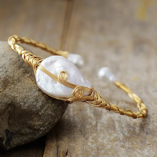 Pearl Wire Wrapped Cuff Bracelet - Moon Dance Charms