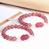 Pixiu Bracelet For Good Luck in Strawberry Quartz - Moon Dance Charms