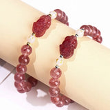 Pixiu Bracelet For Good Luck in Strawberry Quartz - Moon Dance Charms