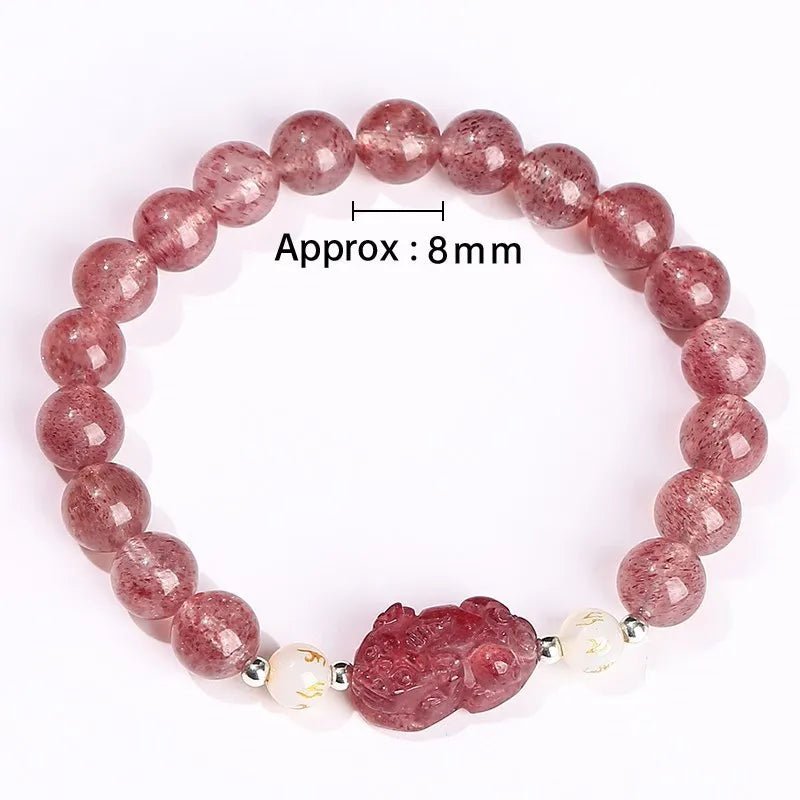 Pixiu Bracelet For Good Luck in Strawberry Quartz - Moon Dance Charms