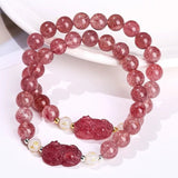 Pixiu Bracelet For Good Luck in Strawberry Quartz - Moon Dance Charms